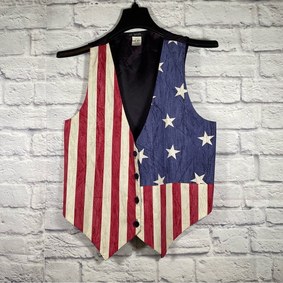 Vintage 111 Main Patriotic Stars & Stripes American Flag Vest Size S/M - Picture 2 of 10